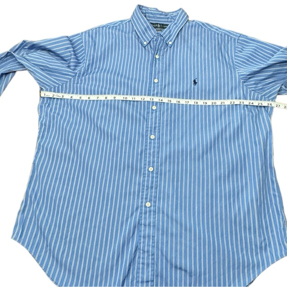 Ralph Lauren Button Down Shirt Blue Stripe Long Sleeve Classic Men 17 1/2 32/33 - Picture 4 of 10